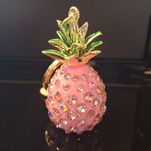 Pink Pineapple Purse Charm Keychain with Sparkling Accents